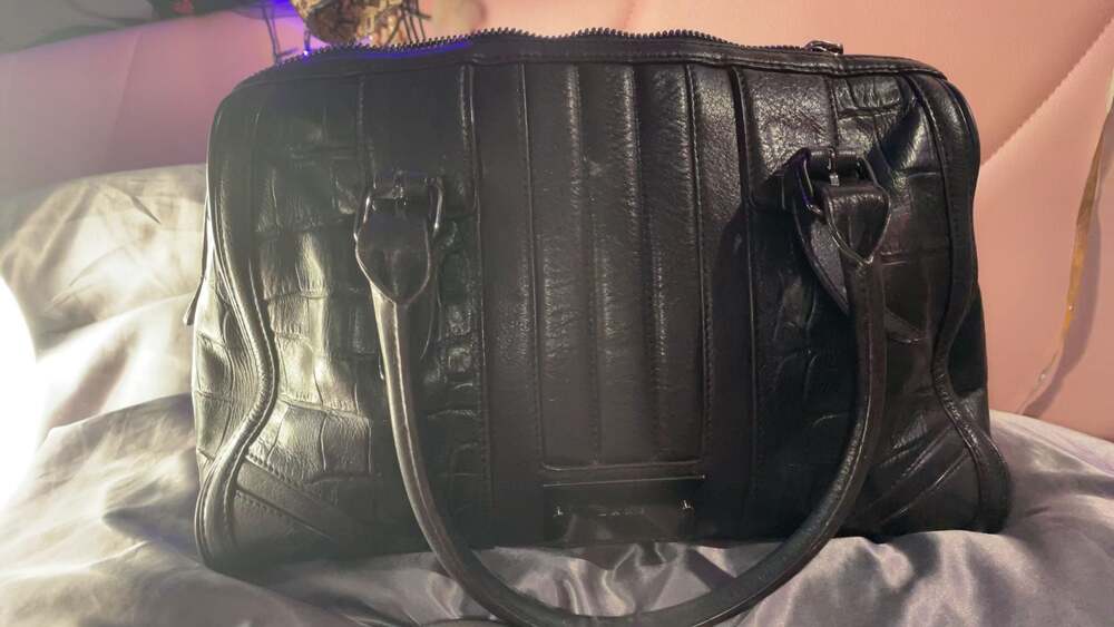 L.A.M.B. by Gwen Stefani Black Croc-Embossed Leather Satchel
